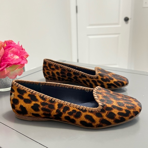 Jack Rogers Brown and Black Leopard Print Calf Hair Almond Toe Flats - Picture 1 of 14